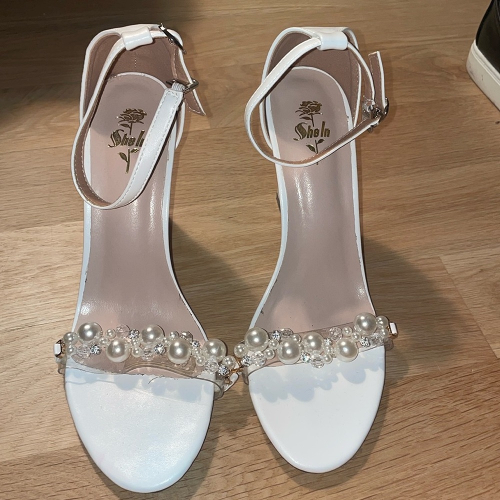 White pearl heels